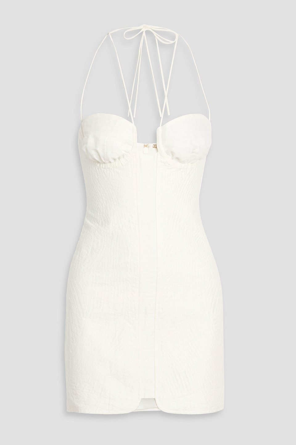 Cult Gaia Tia Quilted Linen-blend Halterneck Mini Dress In White