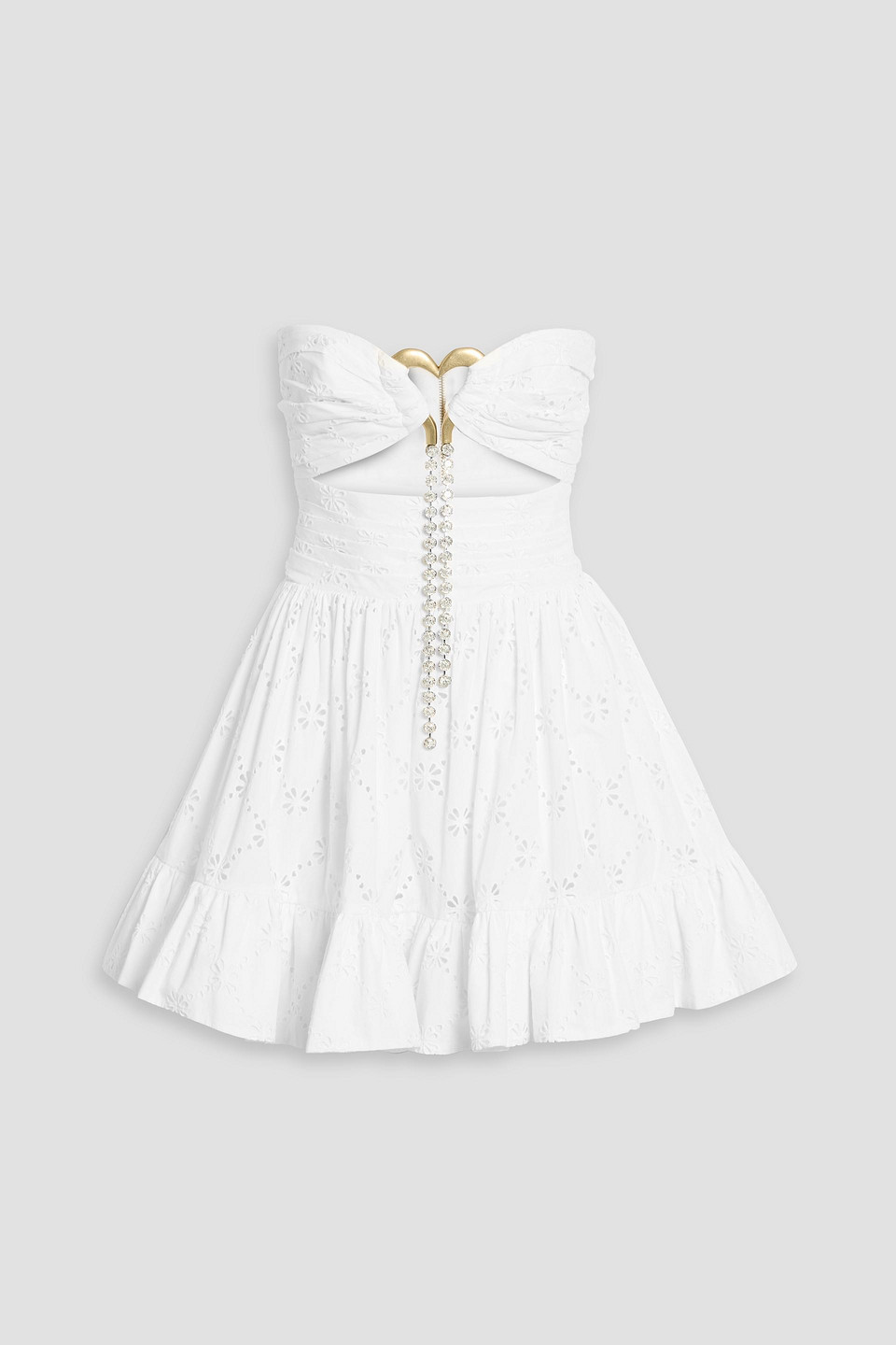 area - strapless embellished broderie anglaise cotton mini dress - white - us 2