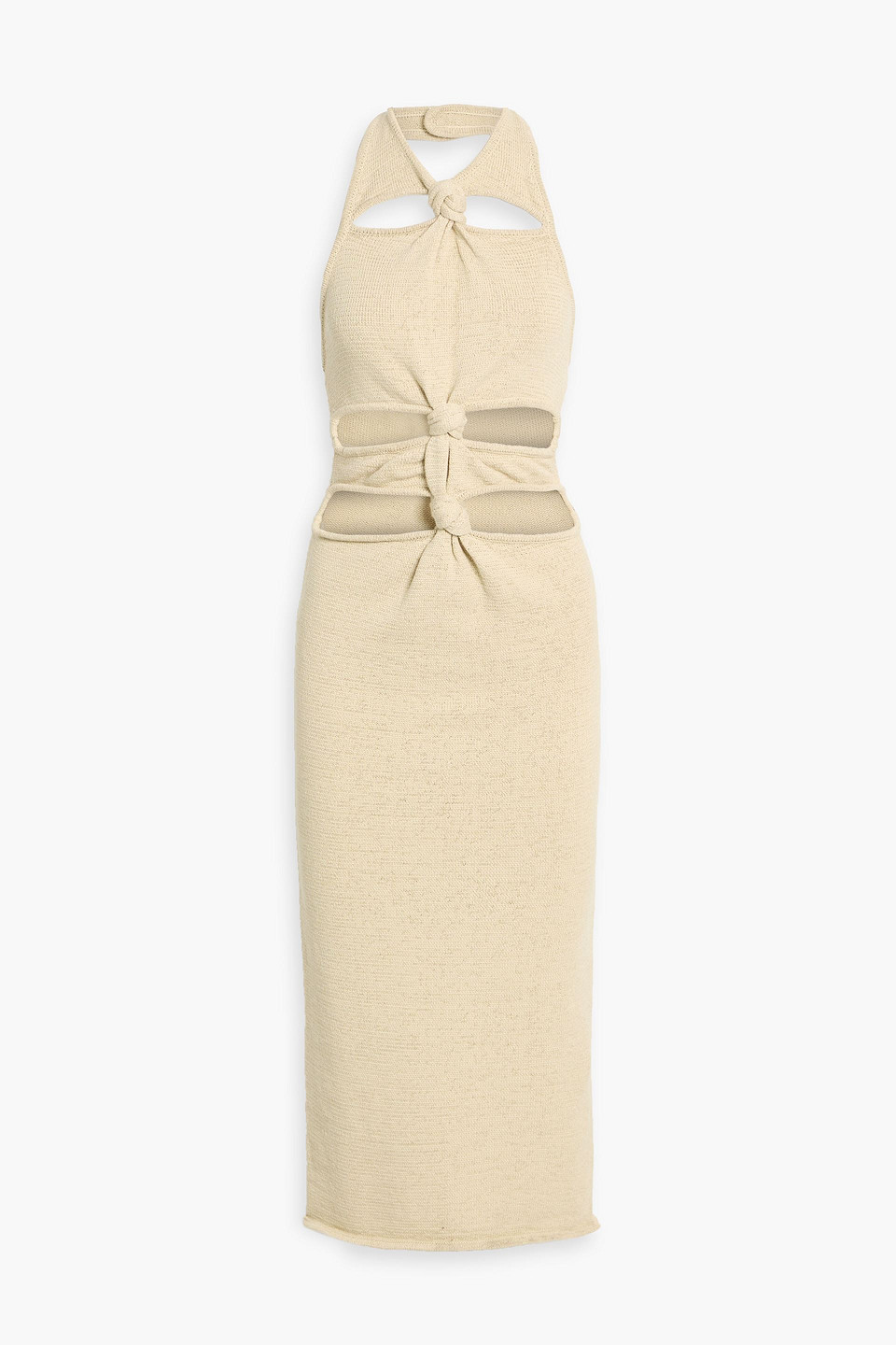 cult gaia - alaina knotted cutout cotton-blend halterneck midi dress - neutral - l