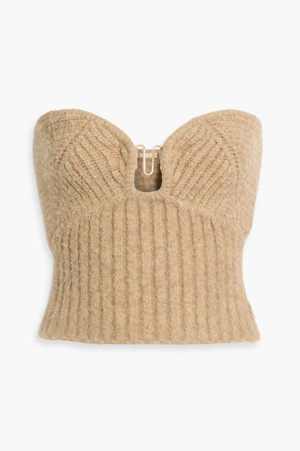 cult gaia - ellison strapless cropped ribbed-knit top - neutral - l