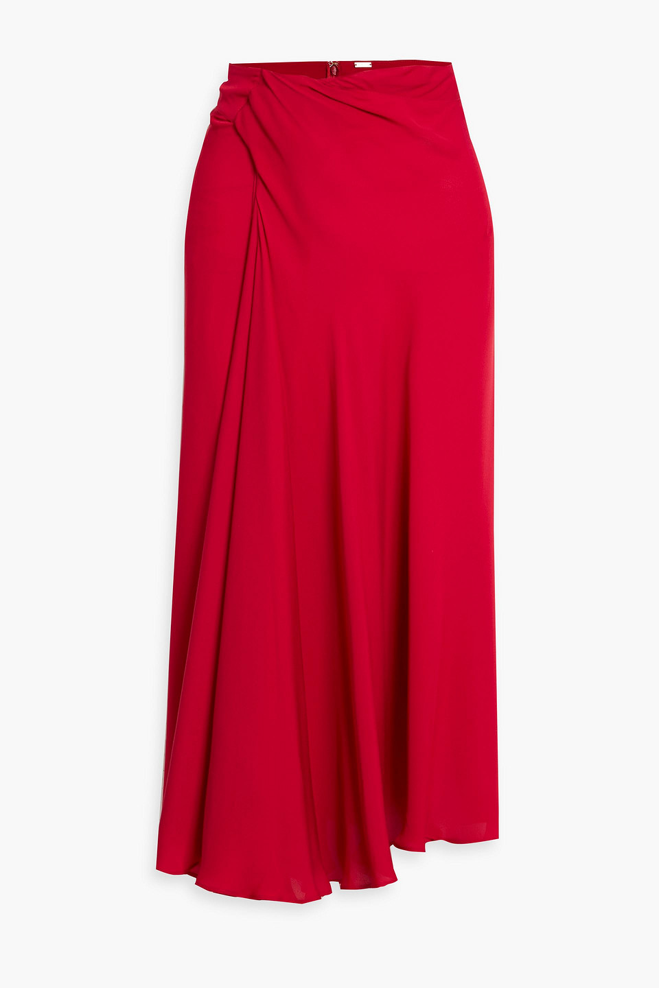 Cult Gaia Shera Draped Silk Crepe De Chine Midi Skirt In Red