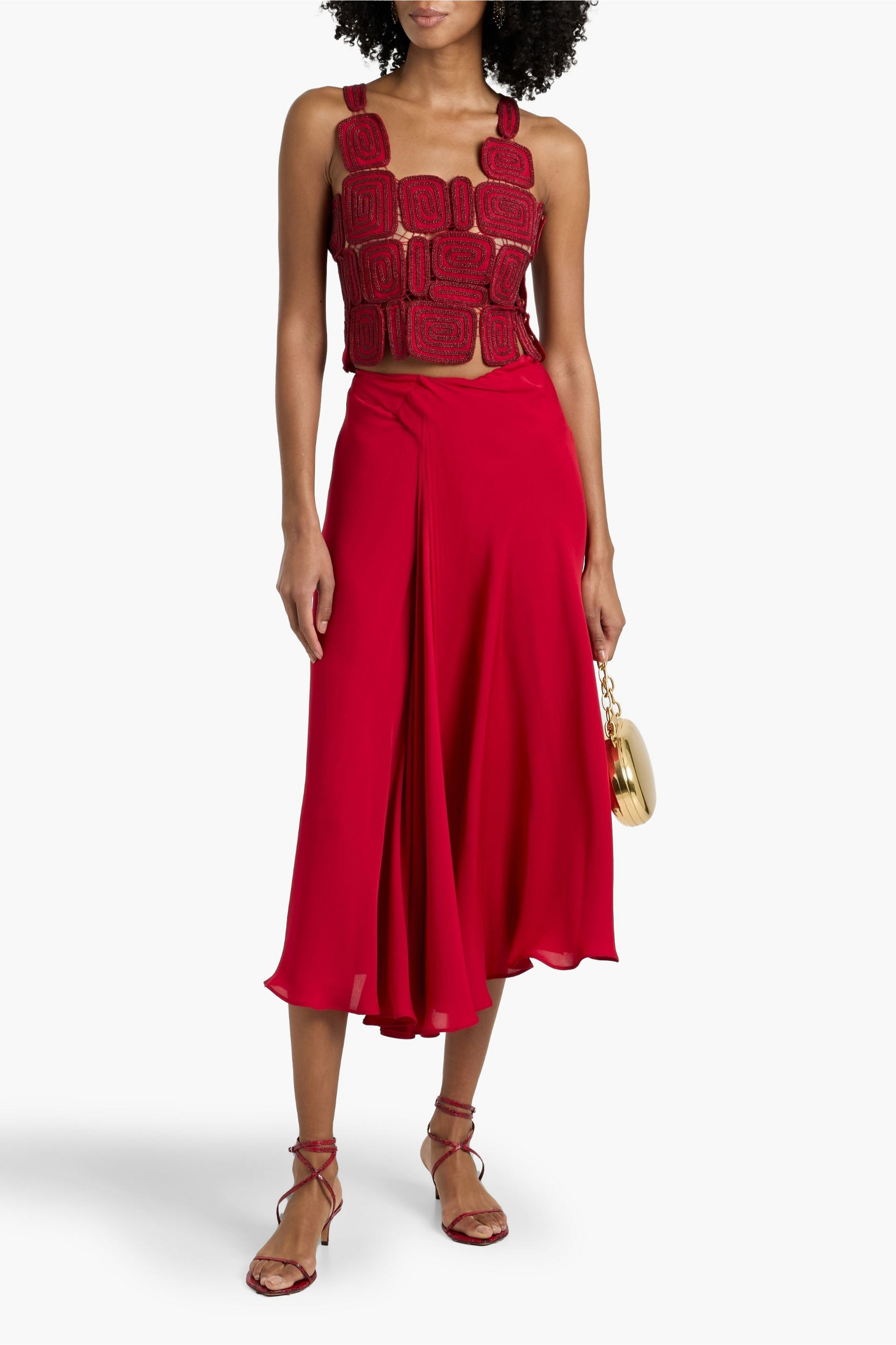 Cult Gaia Shera draped silk crepe de chine midi skirt