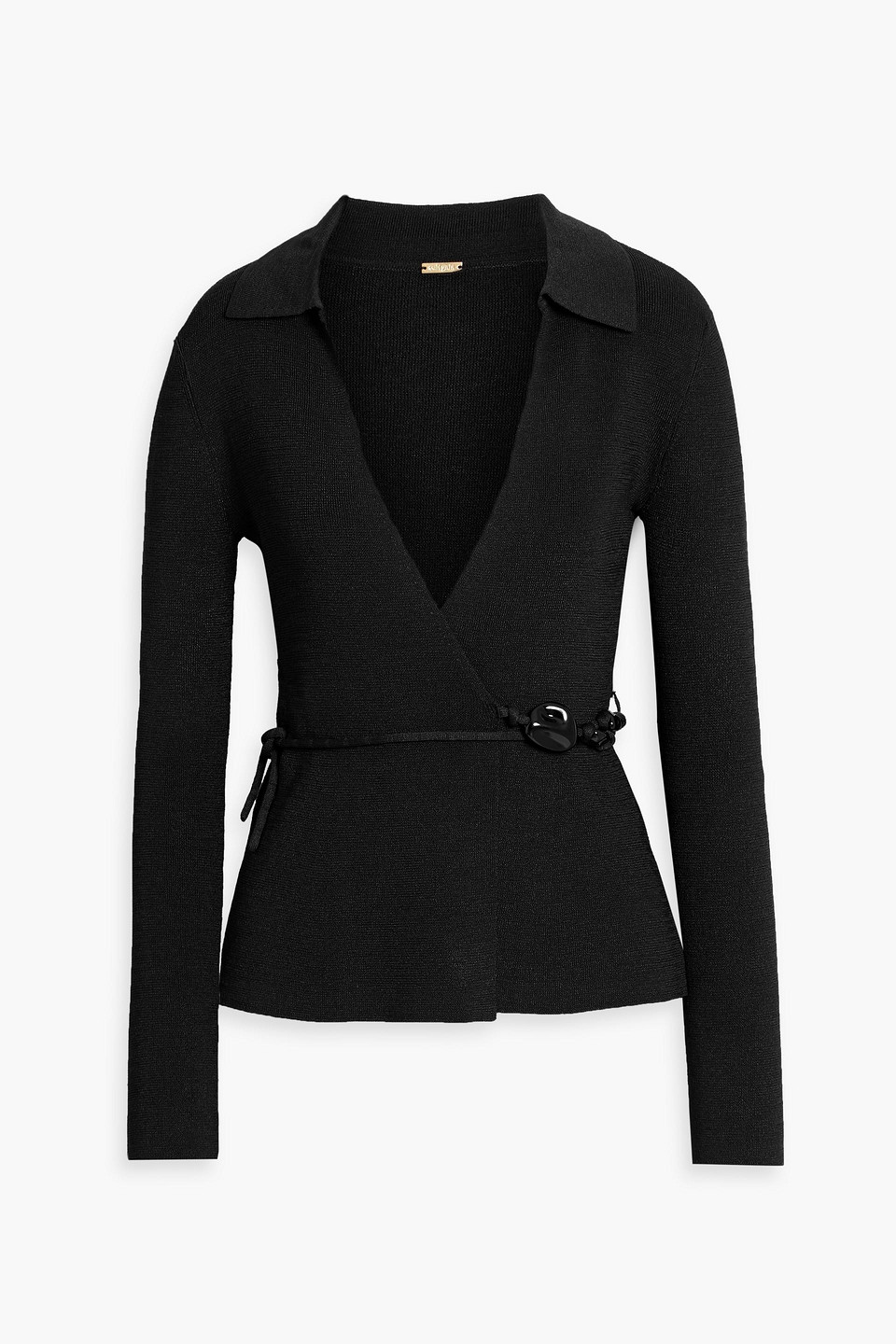 cult gaia - marley embellished stretch-knit wrap top - black - m