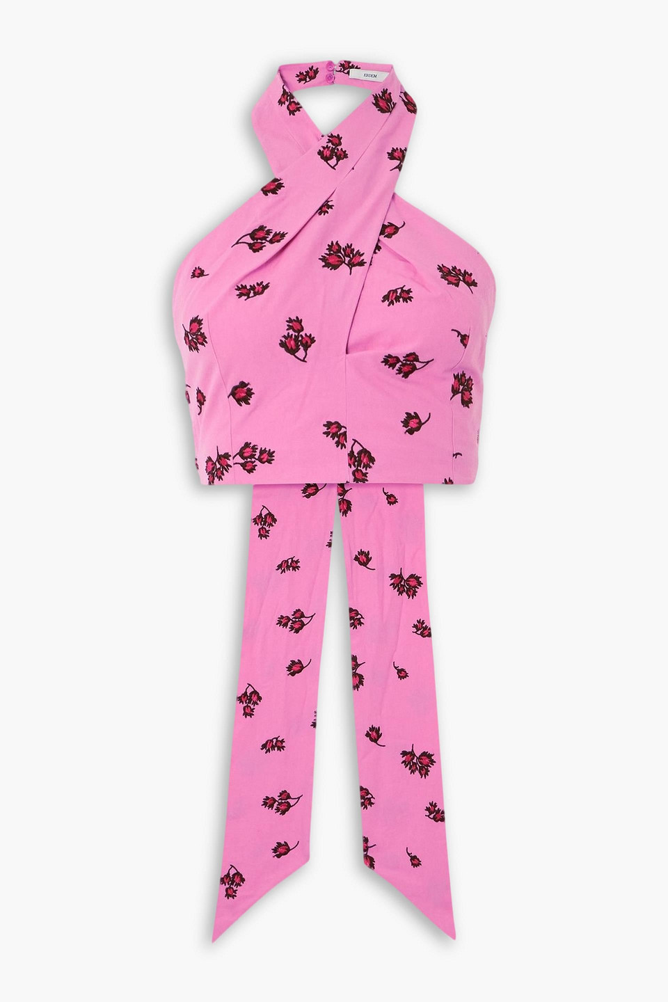 erdem - cropped embroidered cotton-blend top - pink - uk 6