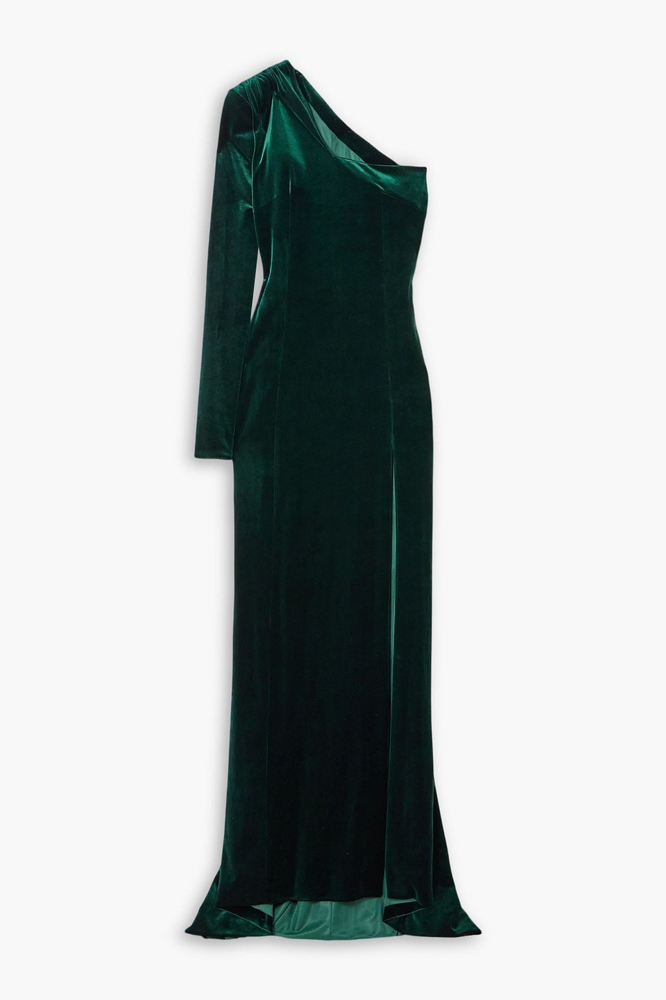 Galvan Rosie One-sleeve Stretch-velvet Gown In Green