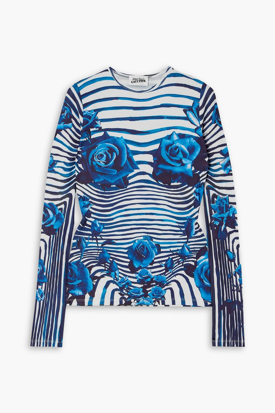 jean paul gaultier - printed stretch-jersey top - blue - xs