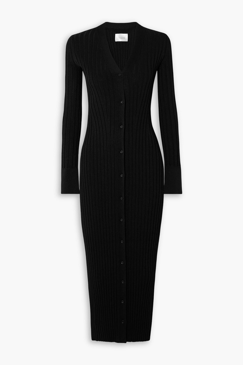 Galvan Rhea Metallic Ribbed-knit Midi Dress In Black