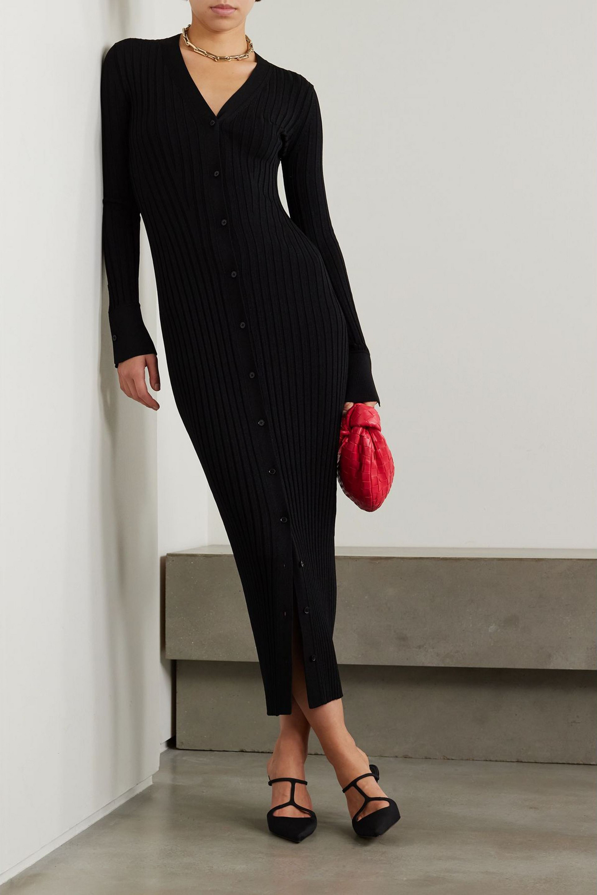 GALVAN LONDON Rhea metallic ribbed-knit midi dress