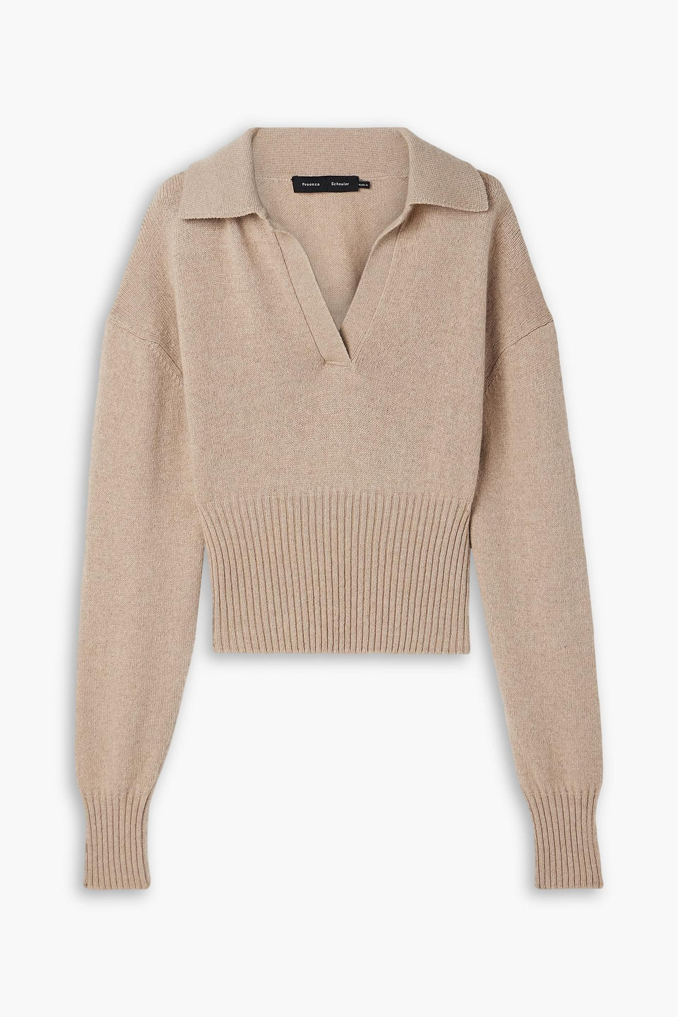 Proenza Schouler Jeanne Ribbed-knit Cashmere And Wool-blend Polo Sweater In Brown
