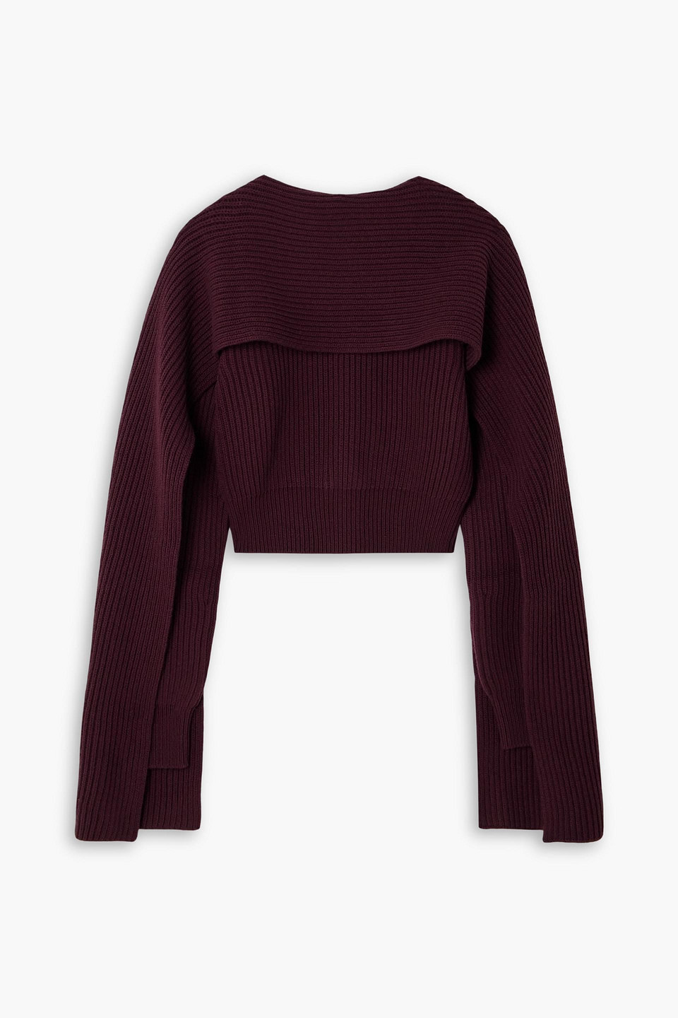 Erdem Draped Cropped Ribbed Wool And Cashmere-blend Sweater In Burgundy