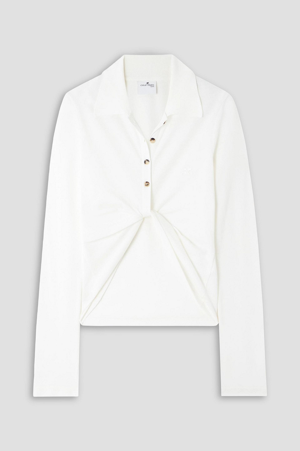 courrèges - twist-front cotton-piqué polo top - white - l