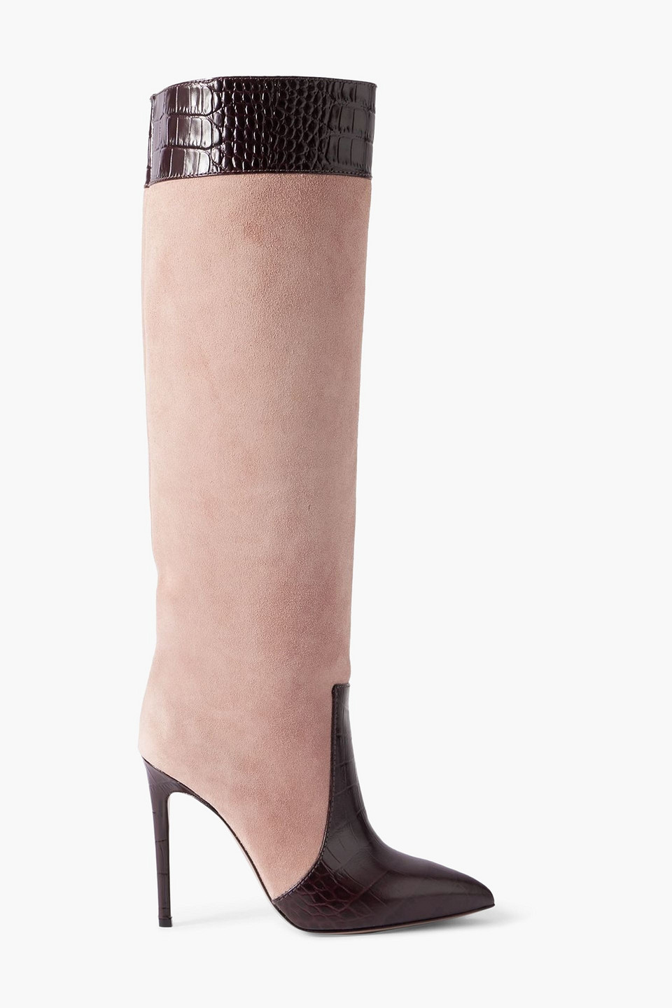 Paris Texas Croc-effect Leather-trimmed Suede Knee-high Boots In Multi