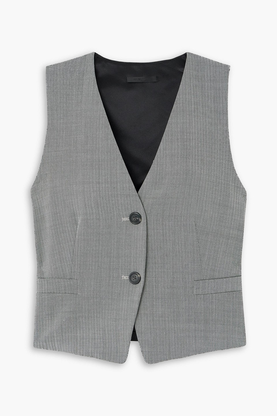 Helmut Lang Cutout Satin-paneled Herringbone Tweed Vest In Gray
