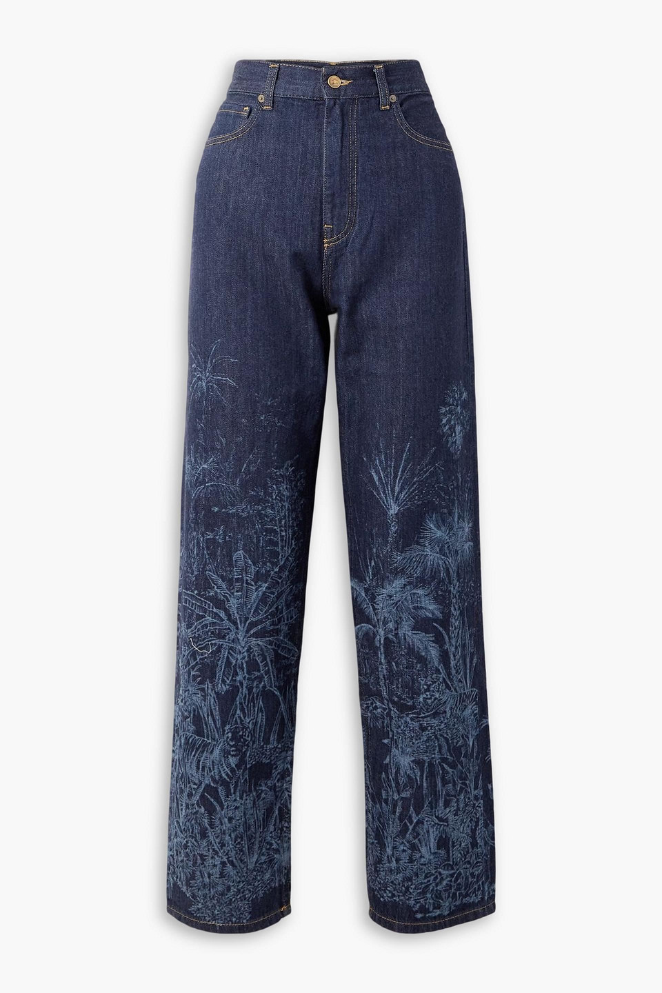 Alanui Jungle Toile De Jouy Printed High-rise Straight-leg Jeans In Blue