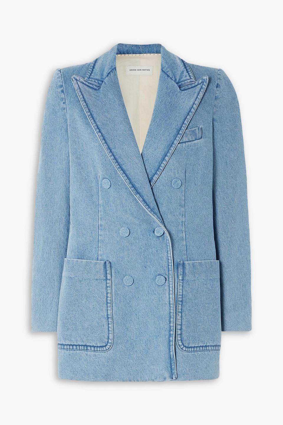 Dries Van Noten Double-breasted Denim Blazer In Blue