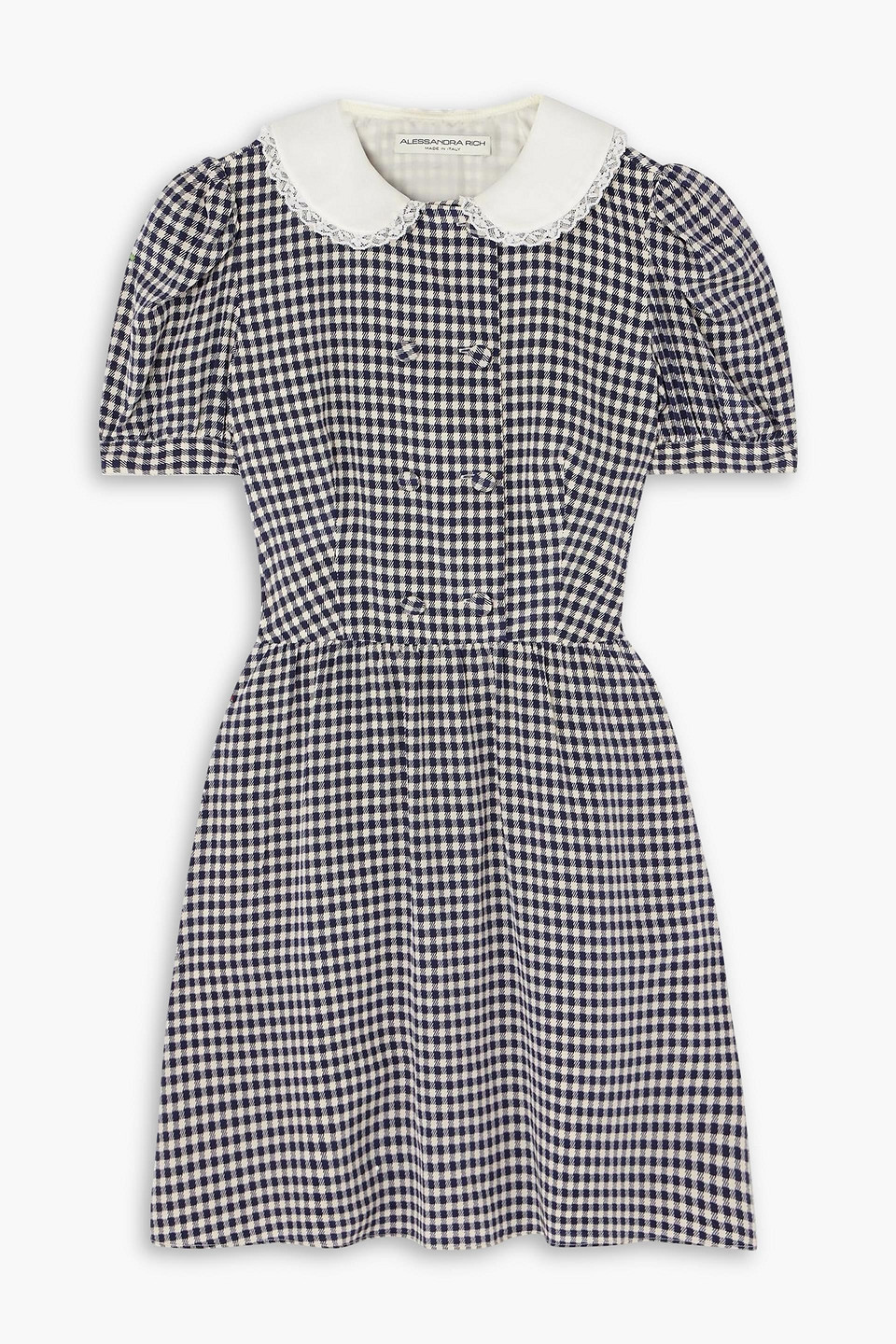 Alessandra Rich Lace-trimmed Gingham Silk-crepe Mini Dress In Multi