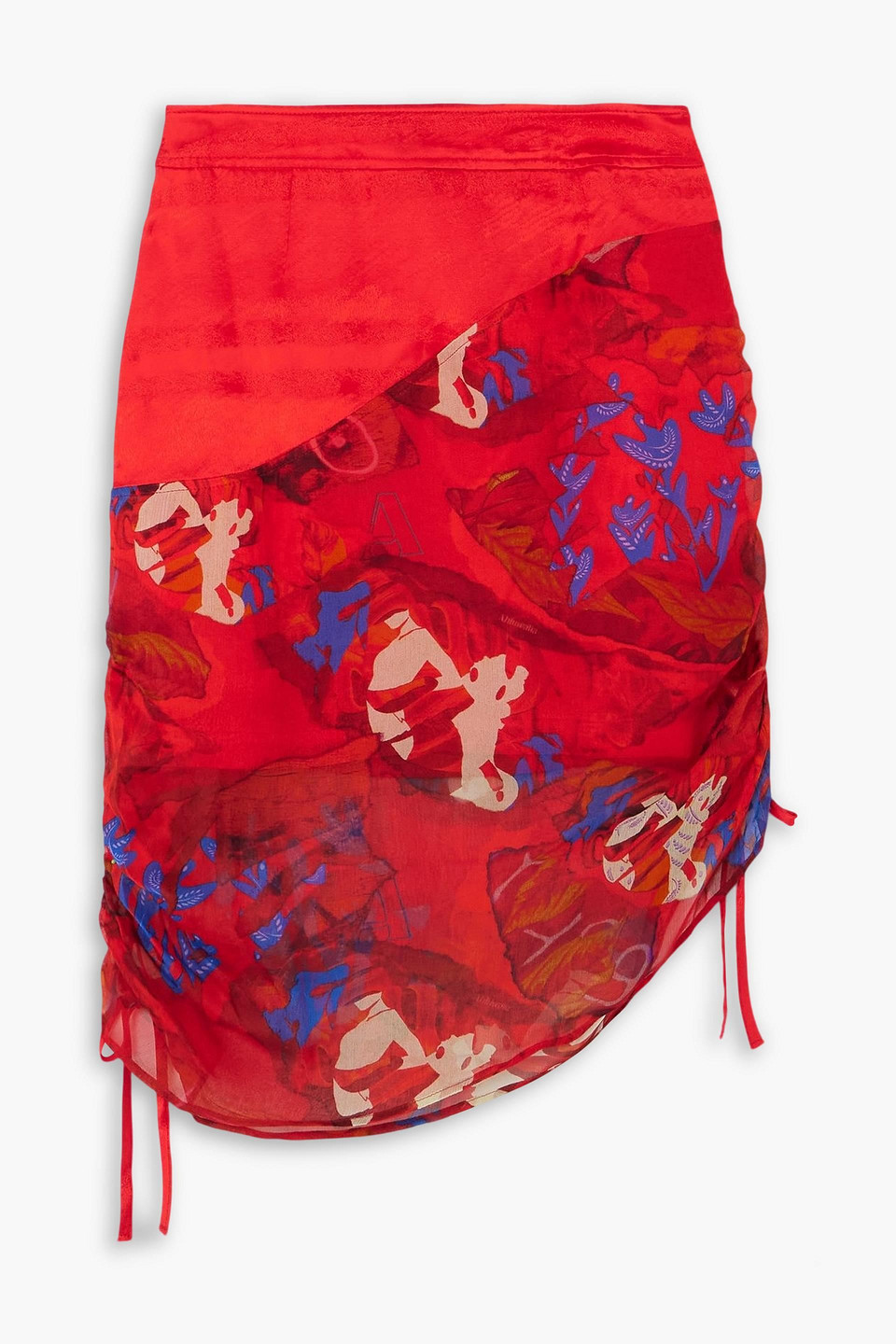 Ahluwalia Priya Asymmetric Ruched Satin And Printed Tulle Mini Skirt In Multi