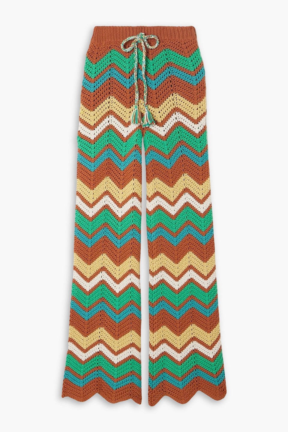 Alanui Kaleidoscopic Chevron Crocheted Cotton-blend Straight-leg Pants In Multi