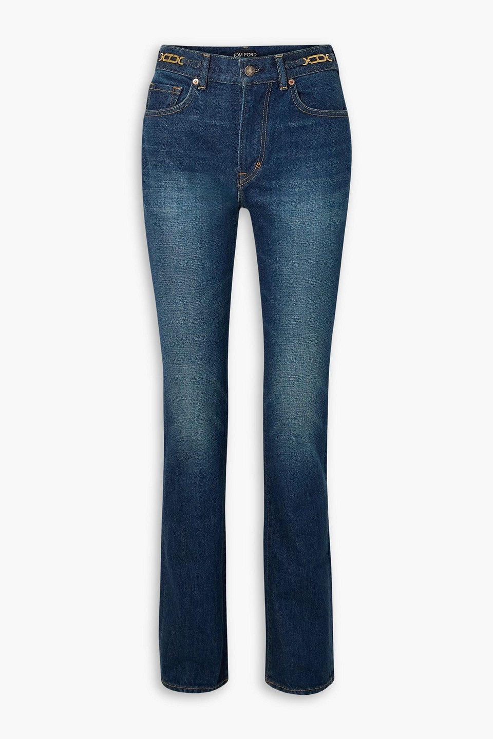 tom ford - chain-embellished high-rise straight-leg jeans - blue - 28
