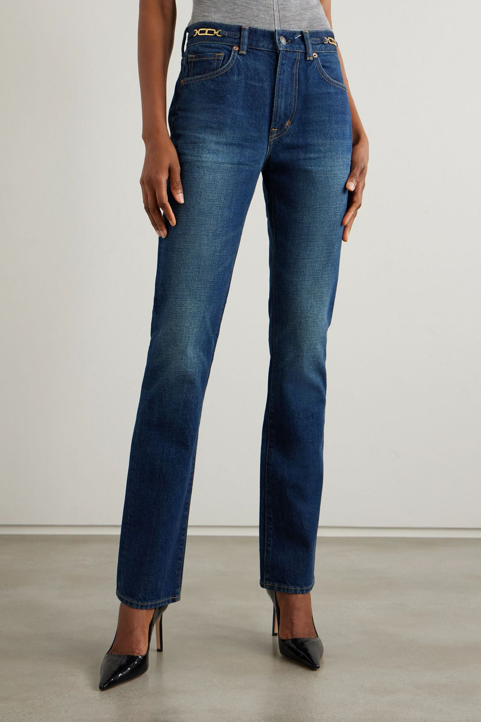 Tom Ford Chain-embellished high-rise straight-leg jeans