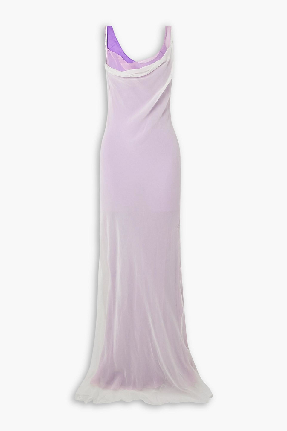 Christopher Esber Cowl Layered Draped Silk-georgette Maxi Dress In Purple