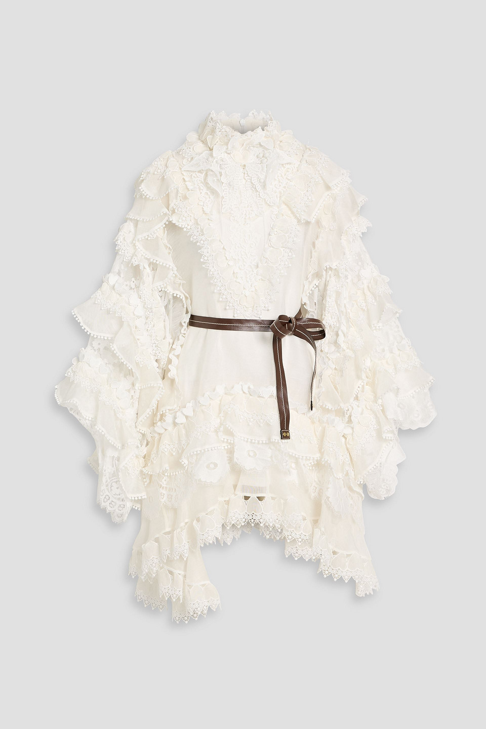 Zimmermann Ruffled Linen And Silk-blend Lace Mini Dress In White