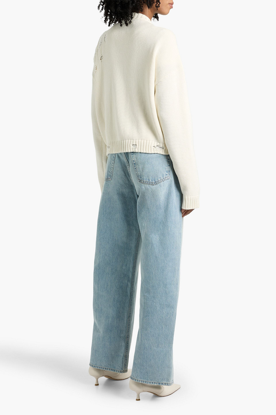  Area - Cardigan Aus Einer Baumwoll-kaschmirmischung In Distressed-optik Mit Kristallverzierung - Weiß - Xs 