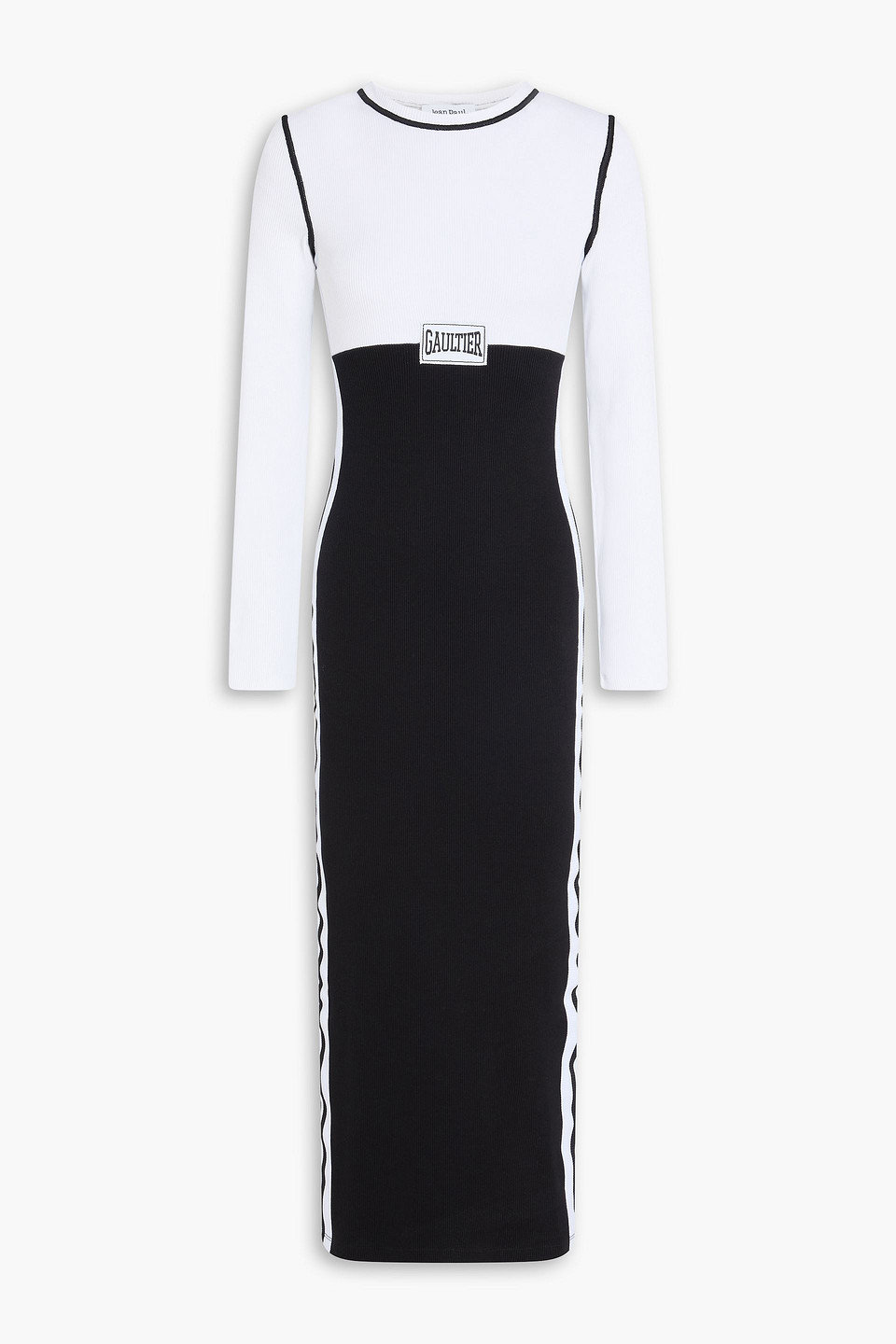 jean paul gaultier - two-tone stretch-cotton jersey midi dress - black - xxs