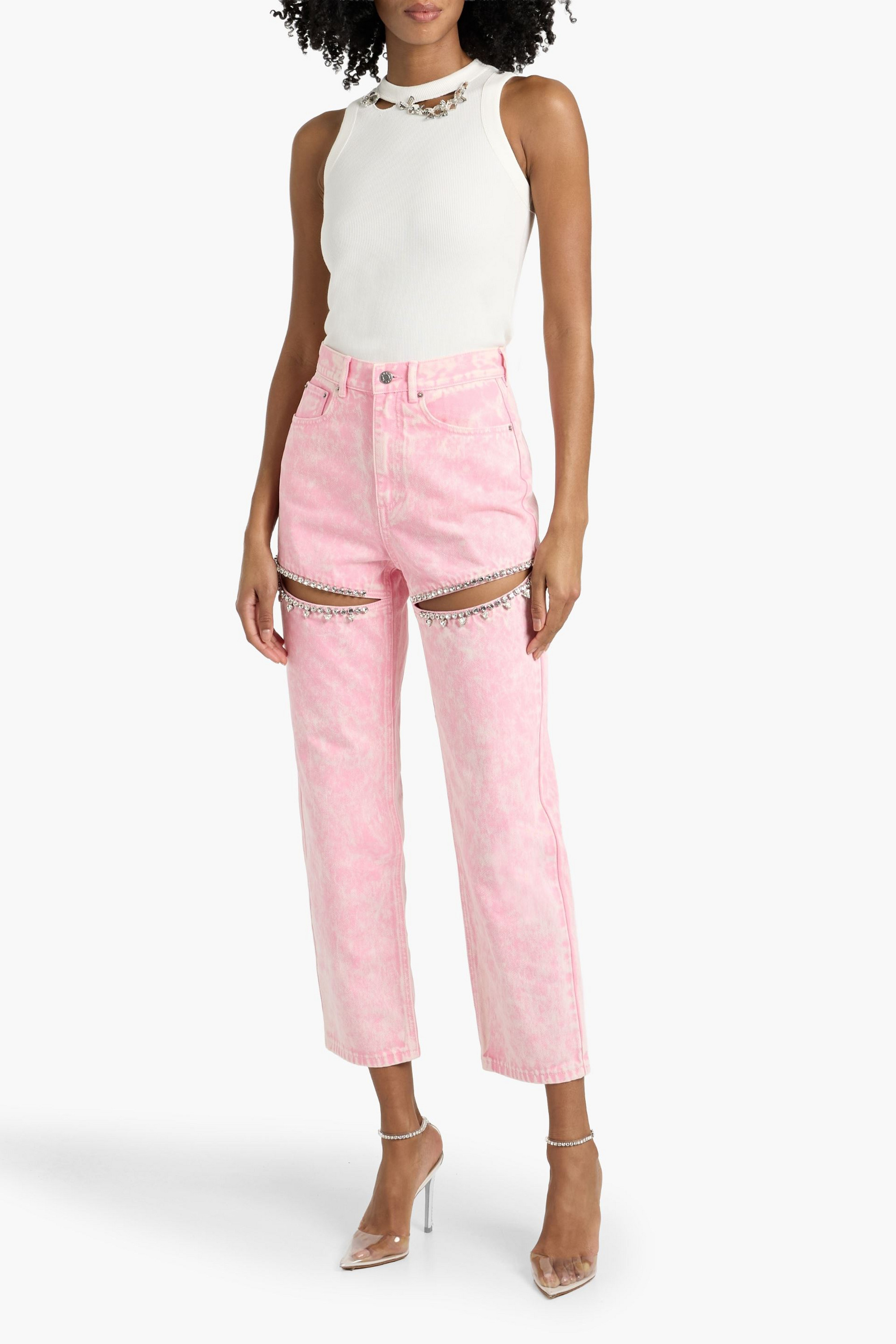 Area Cutout crystal-embellished high-rise straight-leg jeans