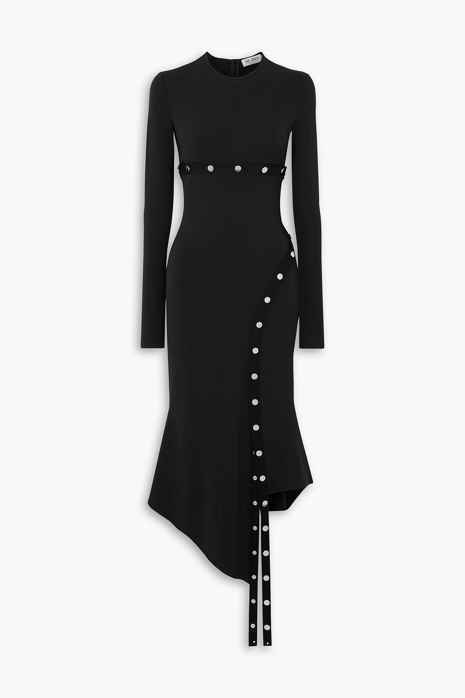 the attico - asymmetric embellished jersey midi dress - black - it 38