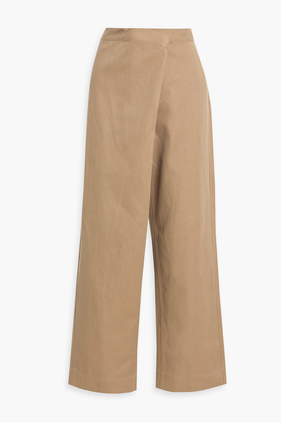 cult gaia - jonas wrap-effect cotton and linen-blend straight-leg pants - neutral - us 2