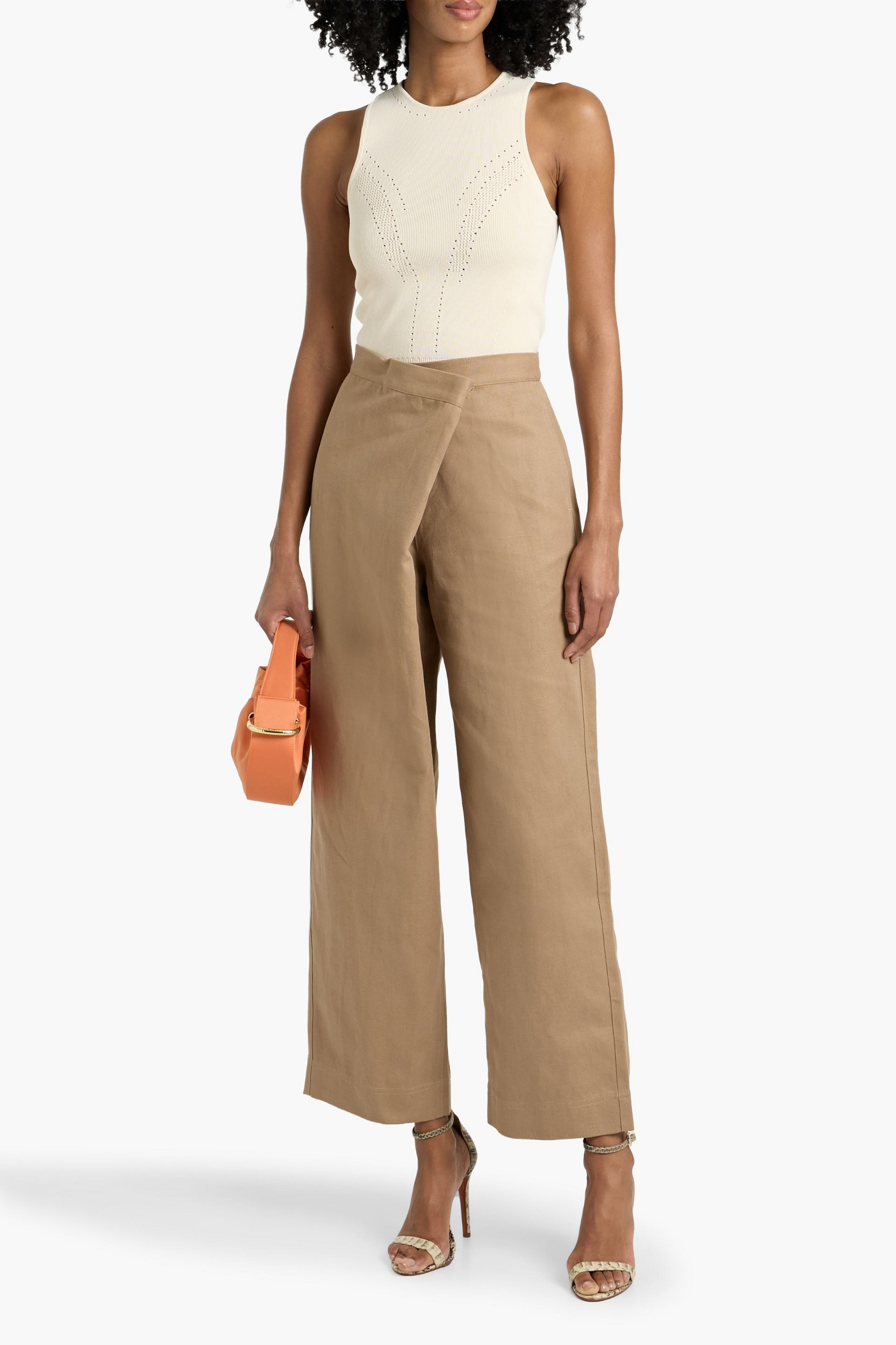 Cult Gaia Jonas wrap-effect cotton and linen-blend straight-leg pants