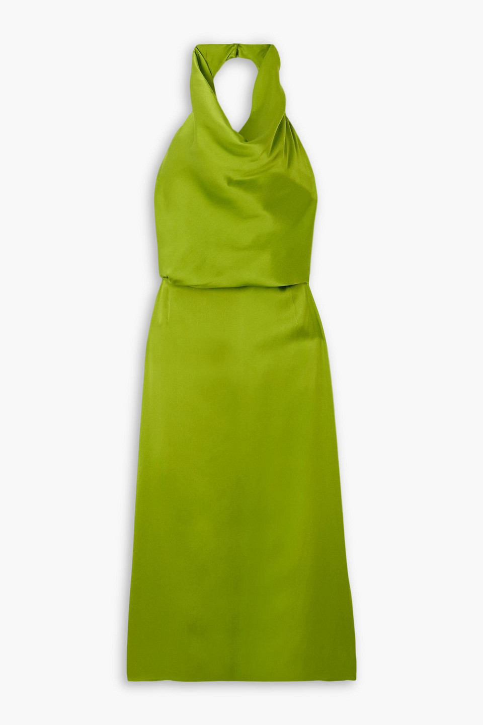 magda butrym - open-back draped silk-satin halterneck midi dress - green - fr 34