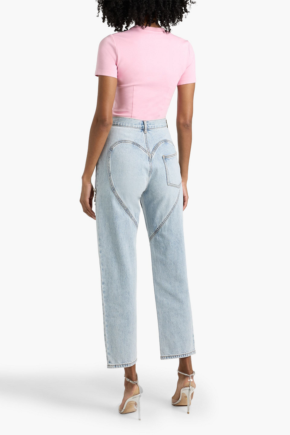 Area Crystal-embellished Cutout High-rise Wide-leg Jeans In Light Blue