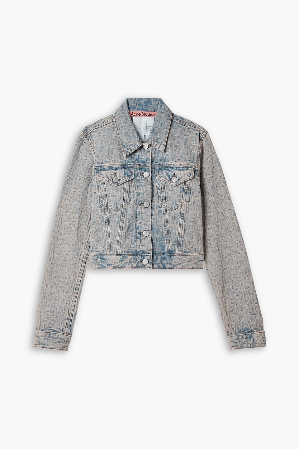 acne studios - cropped denim-jacquard jacket - blue - de 32