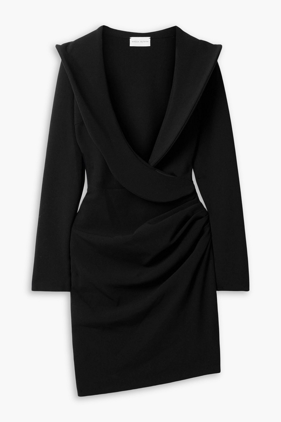 Magda Butrym Wrap-effect Draped Wool-blend Crepe Mini Dress In Black