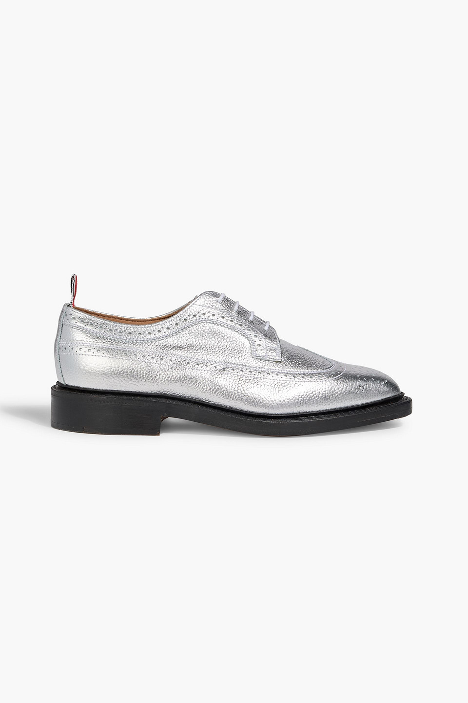 Thom Browne Metallic Pebbled-leather Oxford Brogues In Silver
