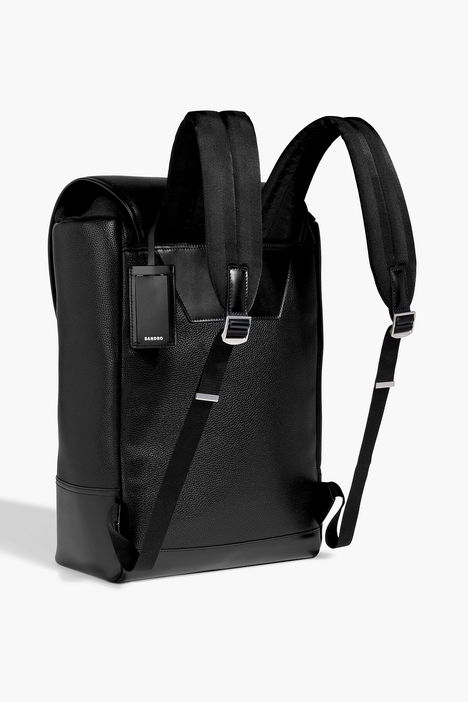 Sandro Smooth And Pebbled-leather Backpack In Black