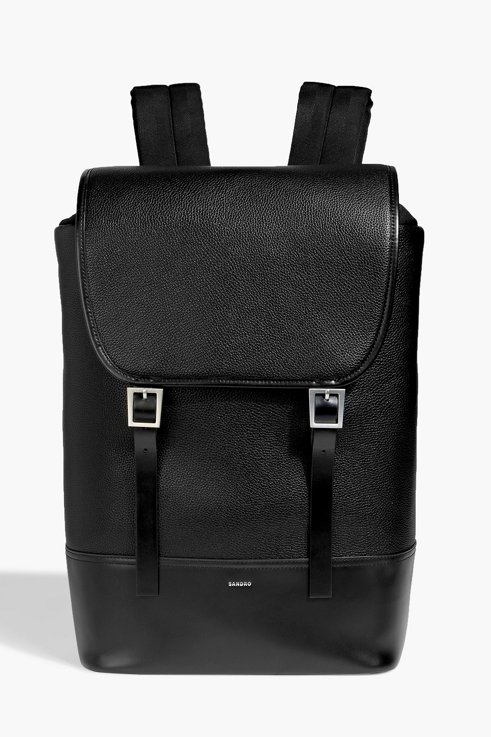 Sandro Smooth And Pebbled-leather Backpack In Black