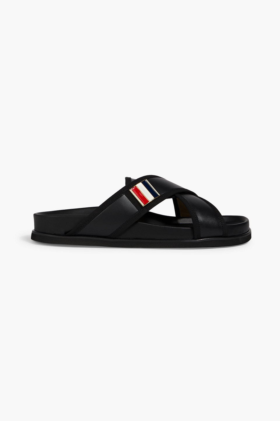 thom browne - grosgrain-trimmed leather sandals - black - us 8.5