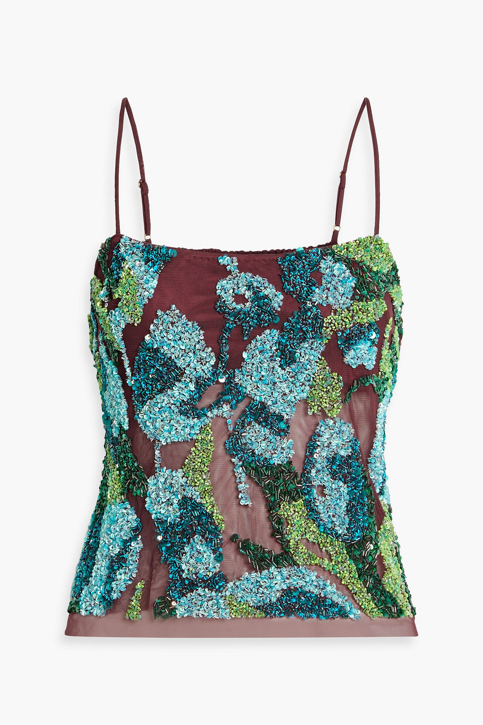cult gaia - maison embellished mesh camisole - burgundy - xs