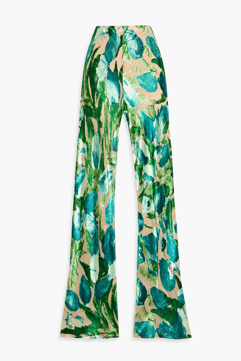 cult gaia - stacie printed devoré-chiffon flared pants - green - xs