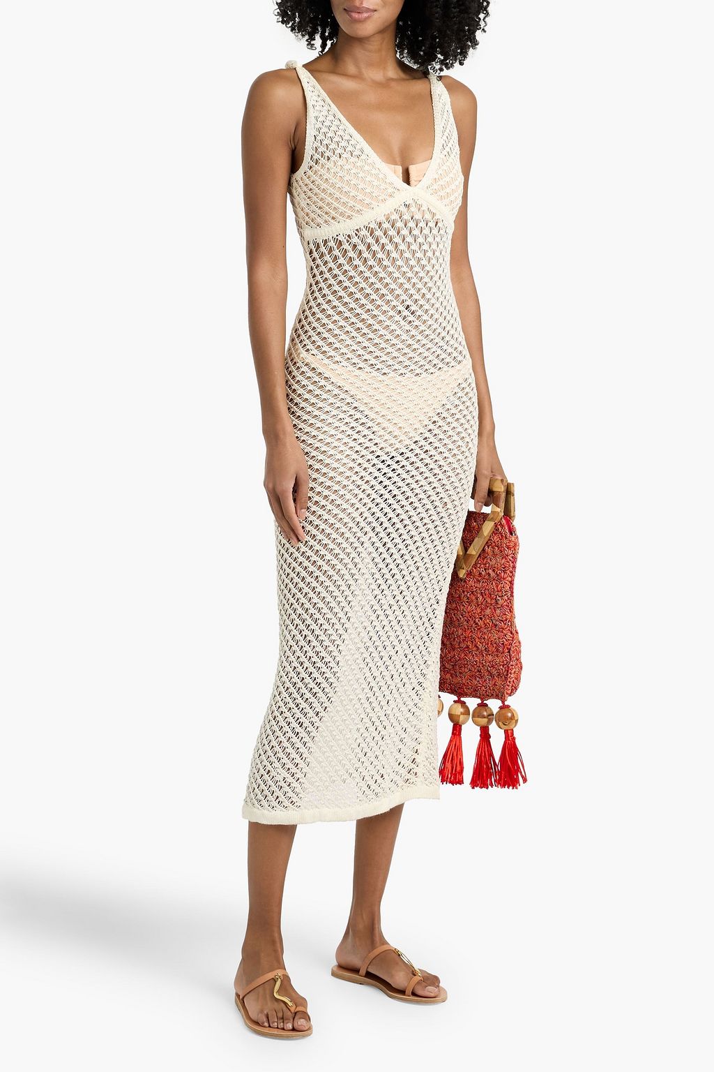 knee length dresses for ladies Andreeva Butter Yellow Chrysanthemum Midi Handmade Crochet Dress main image 0