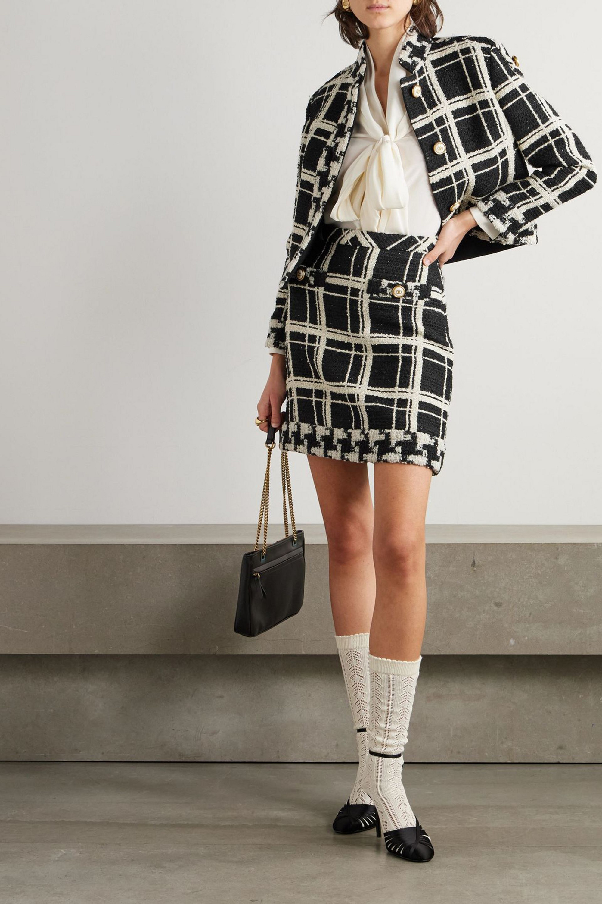 Valentino Garavani Checked wool-blend bouclé tweed mini skirt