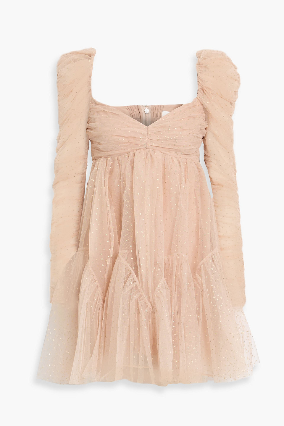Zimmermann Ruched Glittered Tulle Mini Dress In Neutral