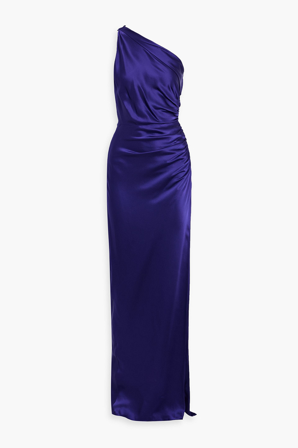 michelle mason - one-shoulder ruched silk-satin gown - purple - us 2