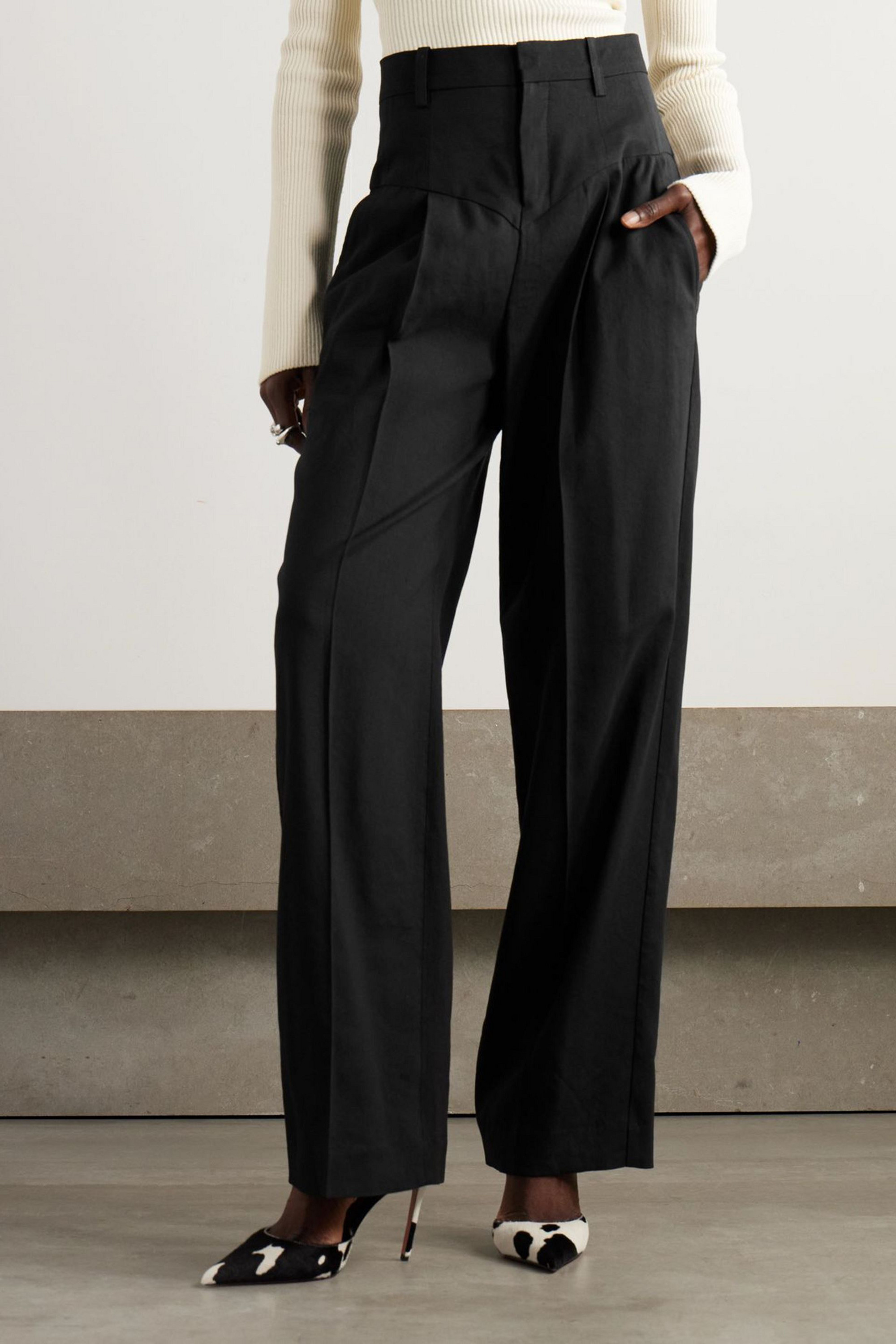 Isabel Marant Staya pleated paneled hemp-blend cady wide-leg pants