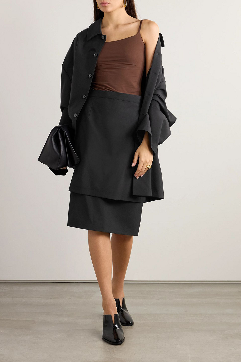 Marie Adam-leenaerdt - Hemdkleid In Midilänge Aus Einer Wollmischung Mit Cape-effekt - Schwarz - Fr 36 
