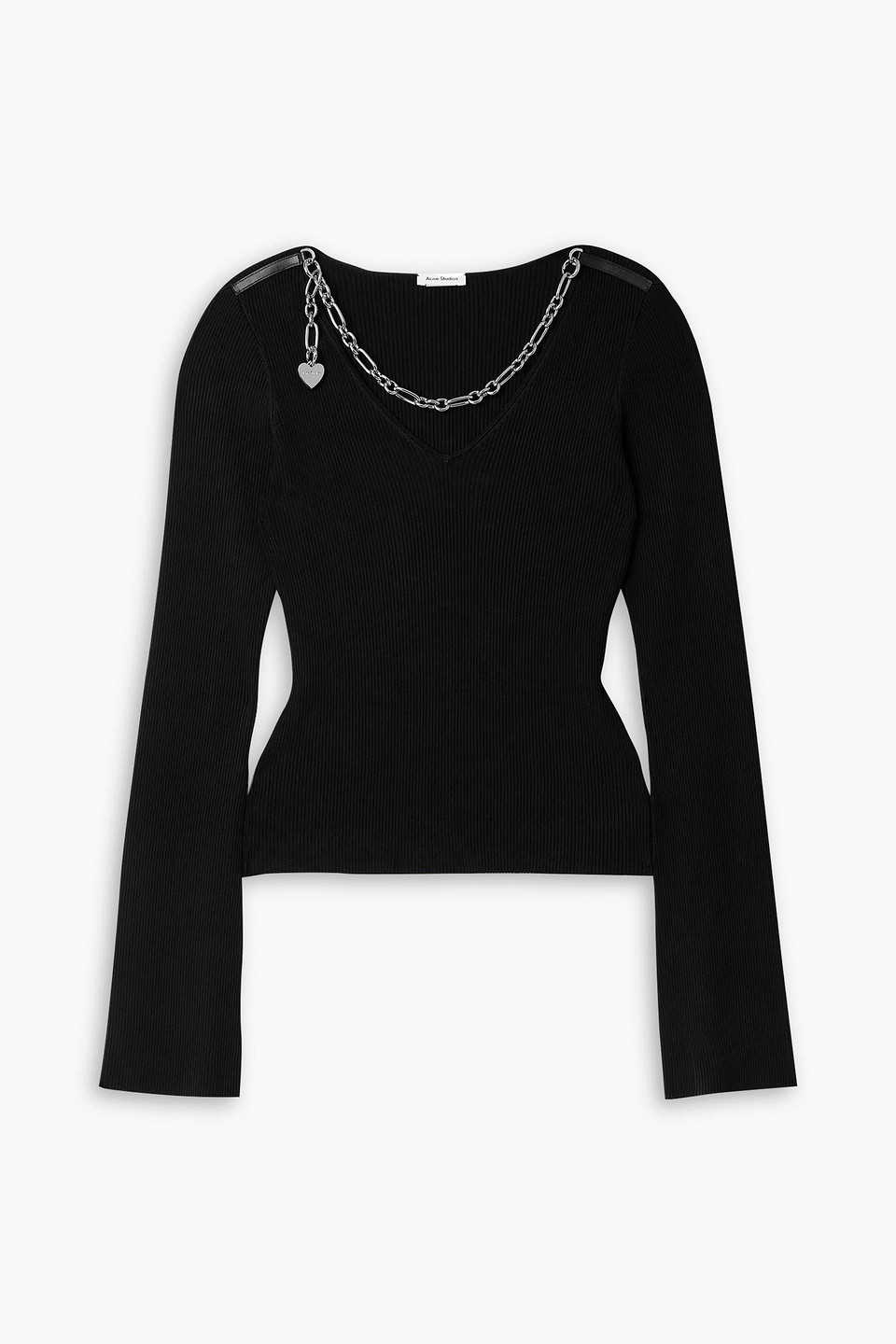 Acne Studios Chain-embellished Leather-trimmed Ribbed-knit Sweater In Black