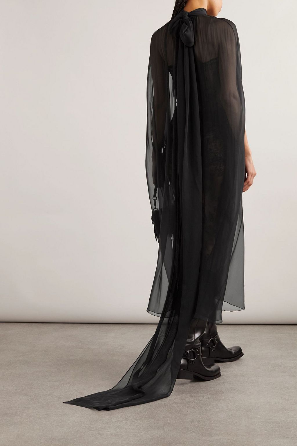 Valentino Garavani Cape-effect Leavers Lace And Silk-chiffon Midi Dress - Women - Black Dresses - XS